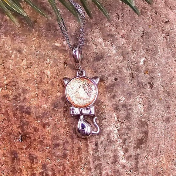 Genuine Nature Meteorite Cat 925 Stamped Pendant Necklace - Picture 5 of 10